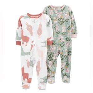 Carter's 2-Pack 1-Piece Fleece Sleepwear | Llamas Flowers Sage Green | Size 2T